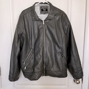 Vegan leather Moto jacket in steel grey with fleece lining and silver metal